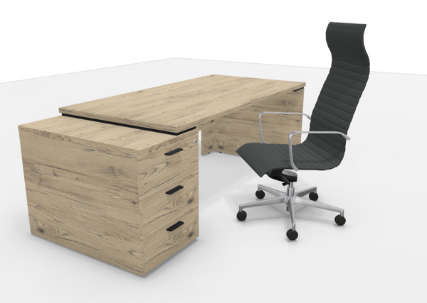 Bureau direction avec caisson débordant L180 x P90 cm chêne