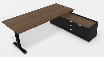 Bureau direction électrique L200xP90 avec crédence tiroirs - Noyer noir