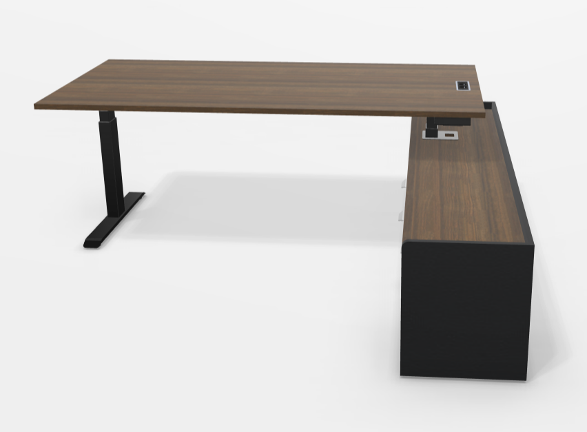 Bureau direction électrique L200xP90 avec crédence tiroirs - Noyer noir