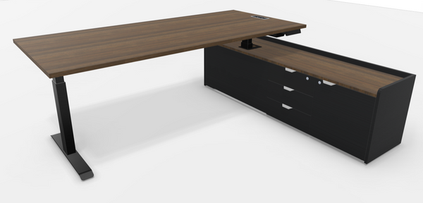 Bureau direction électrique L200xP90 avec crédence tiroirs - Noyer noir