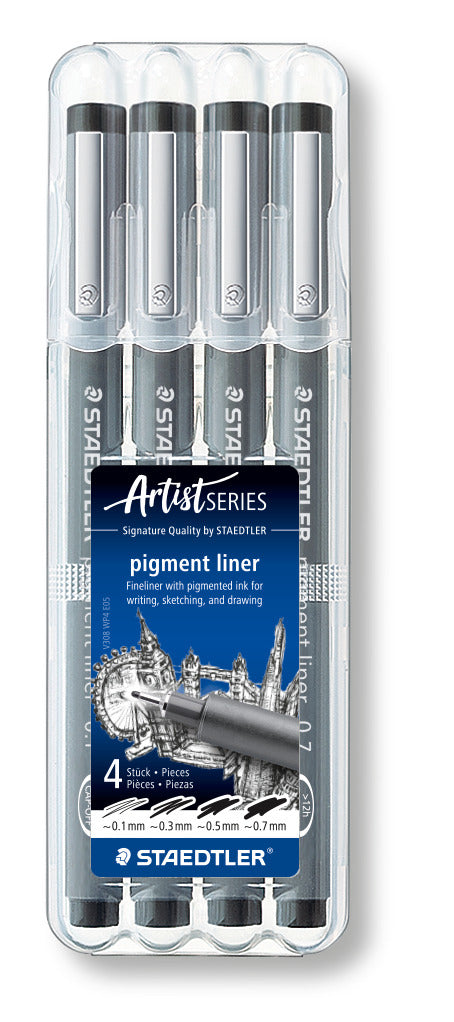 LOT de 4 Feutres Pigment Liner Staedtler Noir Assortis