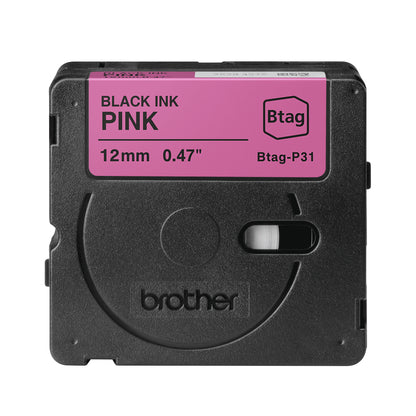 Ruban étiqueteuse Btag 12mm - Noir sur rose, 4m