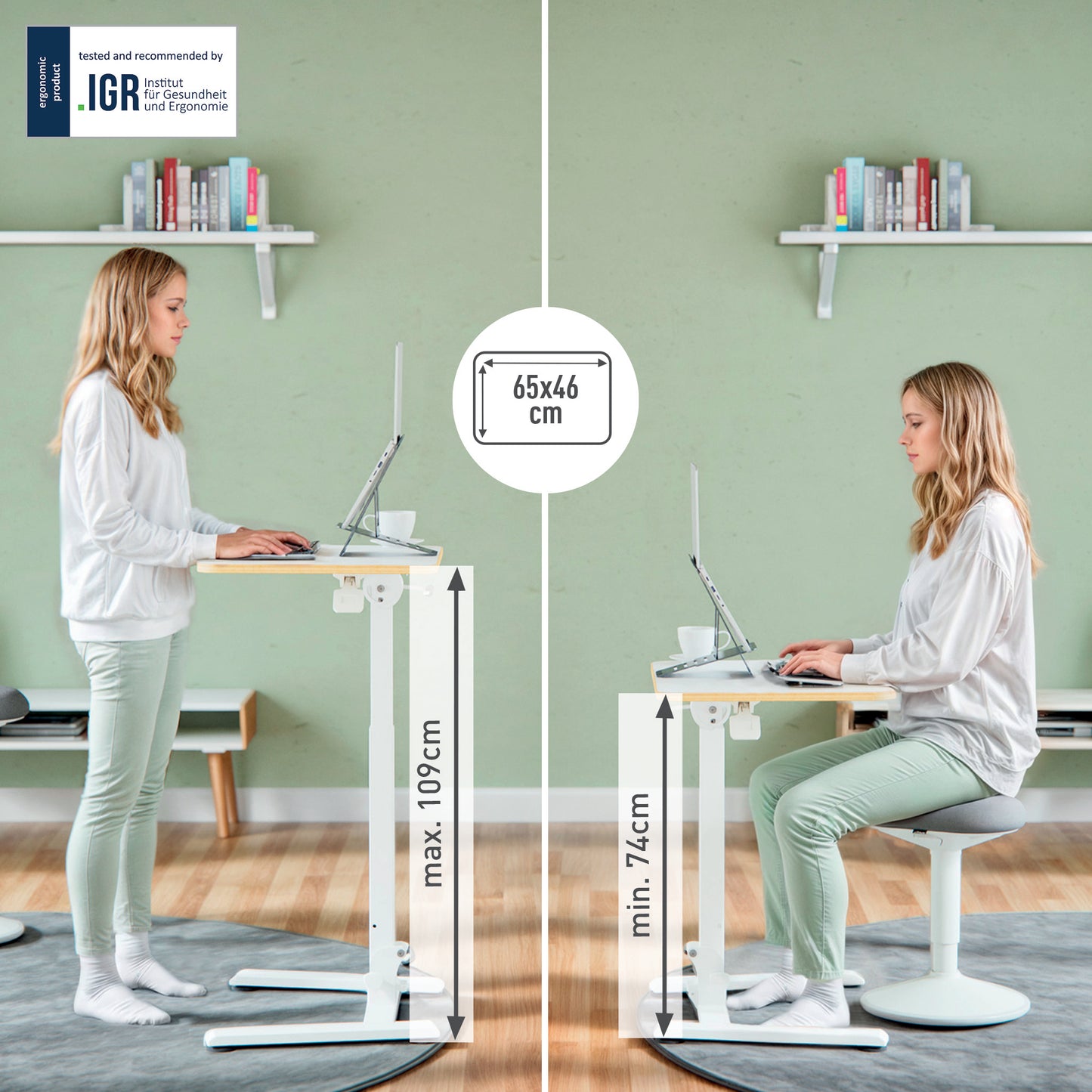 Bureau assis-debout compact pliable - Réglable en hauteur