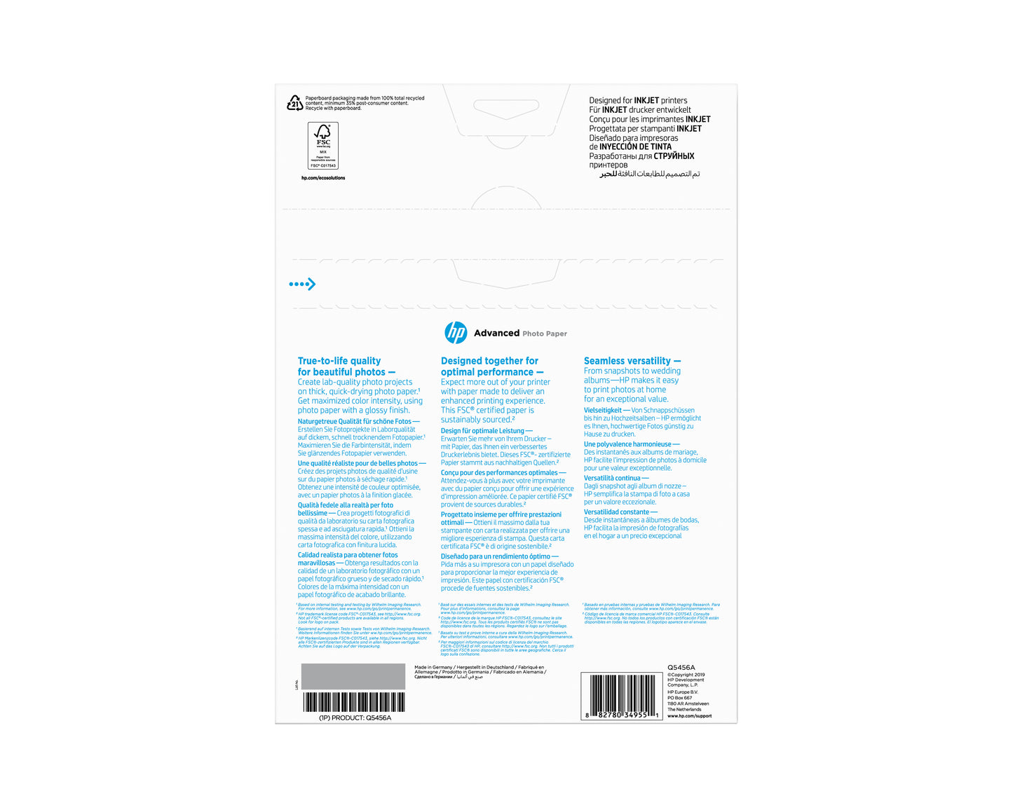 Papier photo HP A4 250g - finition brillante- 25 feuilles