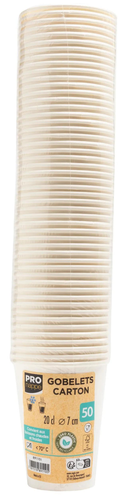 Gobelet carton 20cl - lot de 50, blanc