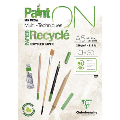 Bloc de papier dessin recyclé A5 - 250g, 30 feuilles