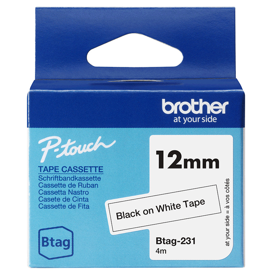 Ruban étiqueteuse Btag  12mm - noir/blanc- Résistant et polyvalent