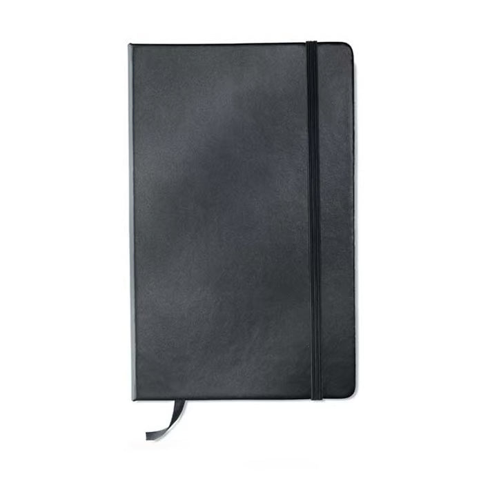 Carnet A5 noir - fermeture élastique -ligné jaune-80 feuilles