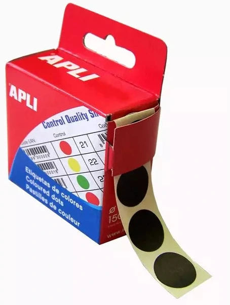Pastille adhésive Ø15 mm Noir - Rouleau de 150